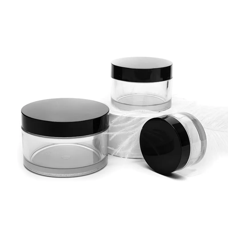 wide mouth clear empty packaging cosmetic plastic jars with lids 30g 50g PET skin care cream jar customized logo white black lid