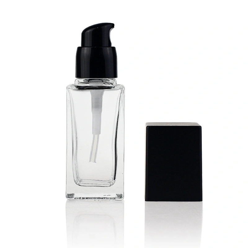 frosted Empty Square 35ml Liquid Foundation Cosmetic Packaging Clear Glass Bottle with Pump