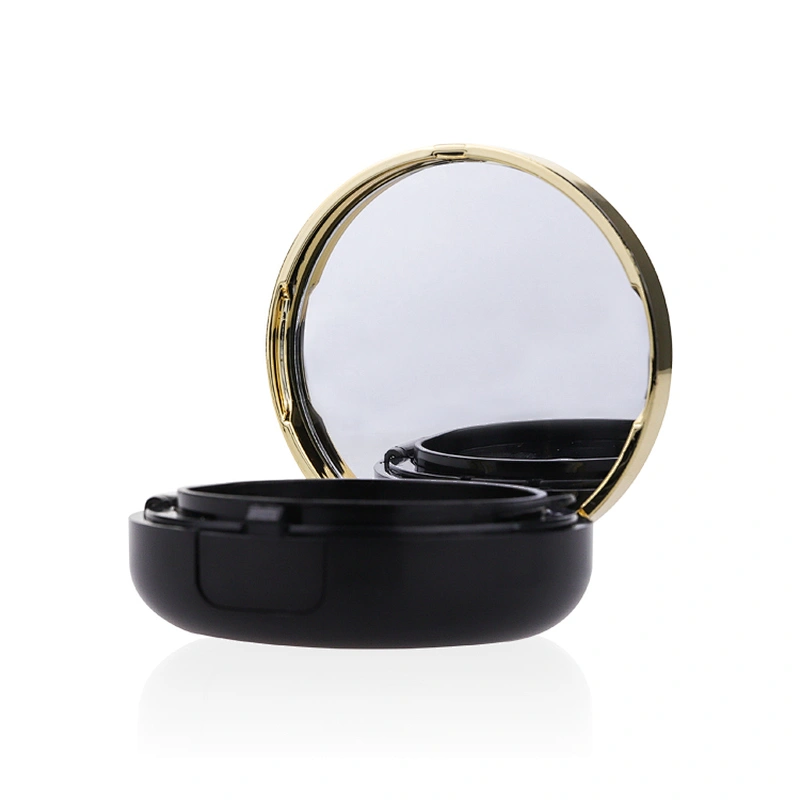 Custom logo luxury round empty black loose air foundation makeup packaging case with mirror