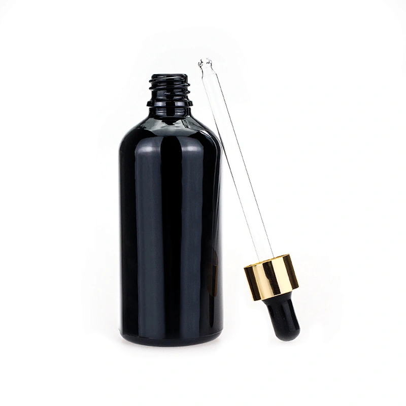 100ml  Black Glass Dropper Pipette Bottle customized Essential Oil Cosmetic Bottle