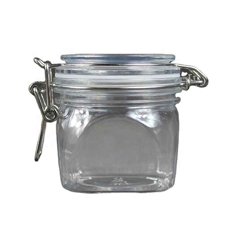 Spot airtight 220ml 7.33oz  PET square shape cans plastic kilner jar seal lock lid jar Canning Jar for skin care cream
