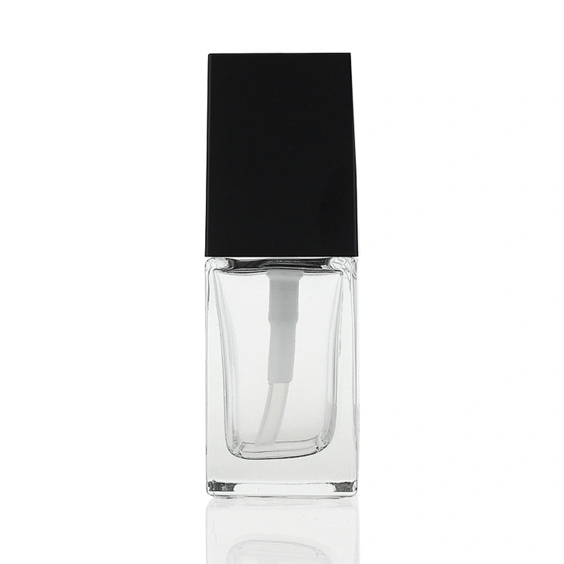 Luxury  25ml Glass bottle packaging Square Liquid clear Foundation Bottle Lotion Pump
