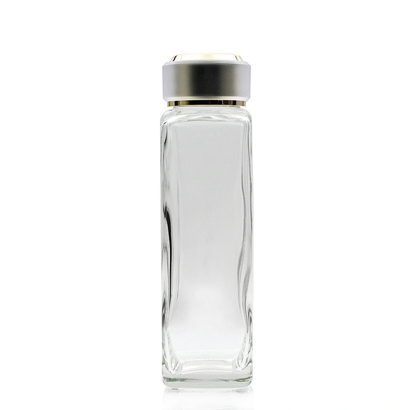 Clear Square Glass Bottles Glass Lotion Bottle  Clear Custom Face Oil Bottles Container Manufacturers Set
