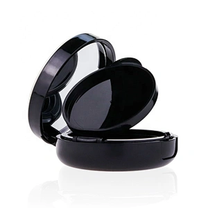 Custom logo luxury round empty black loose powder box makeup packaging case with mirror