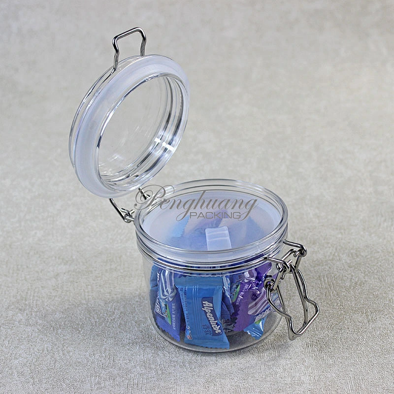 Spot airtight PET 350g  unbreakable smooth body pyramid clip top jar for body Scrub skin care cream/ canned food