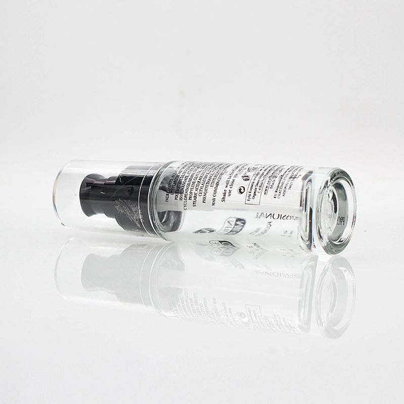 30ml Luxury cosmetic packaging printing Straight round clear empty Lotion Bottle Glass Liquid Foundation bottles Pump
