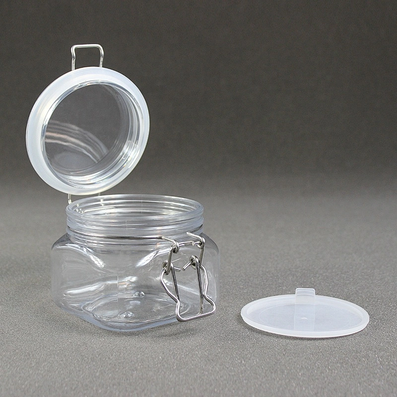 500ml 16-17oz  Can Food transparent dry food fruit PET plastic jar with  Plastic Lid
