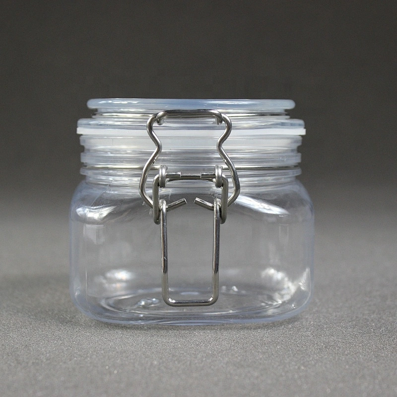 500ml 16-17oz  Can Food transparent dry food fruit PET plastic jar with  Plastic Lid