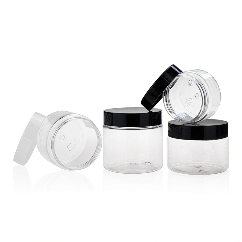 150ml 5oz Wholesale cosmetic and food packaging pet plastic jar  cream jar with white or black lid