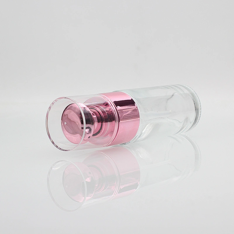 Foundation glass bottle 30ml clear squeeze lotion bottle with rose gold pump makeup boxes wholesale