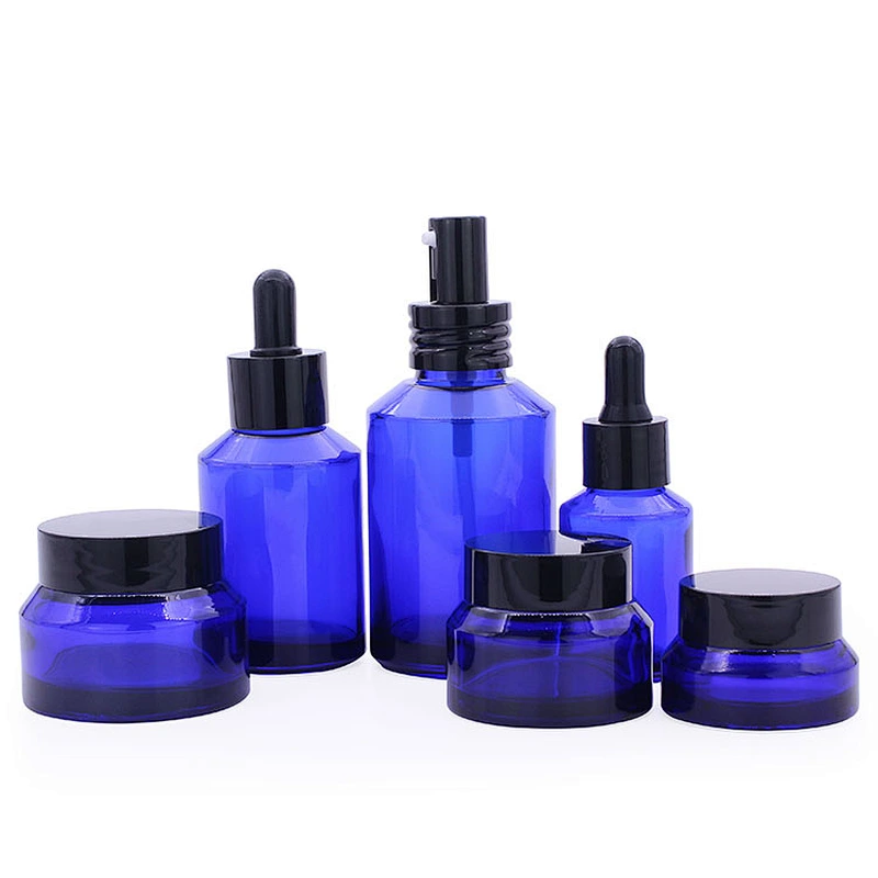 Bule Glass jar 20g 30g 50g Color Custom Face Cream Jars Container Manufacturers Cosmetic  Packaging Set for Skin Care Jar