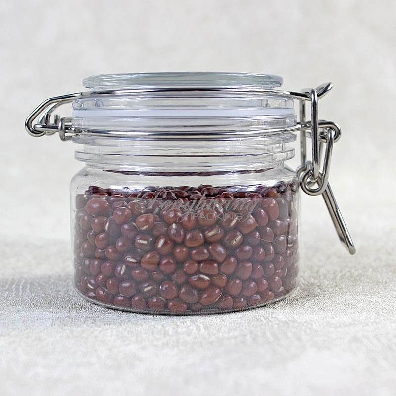 Hot Style Glasslike Wire Bail Jar 300ml Plastic  Food Grade PET Plastic Cookie Jars Wholesale