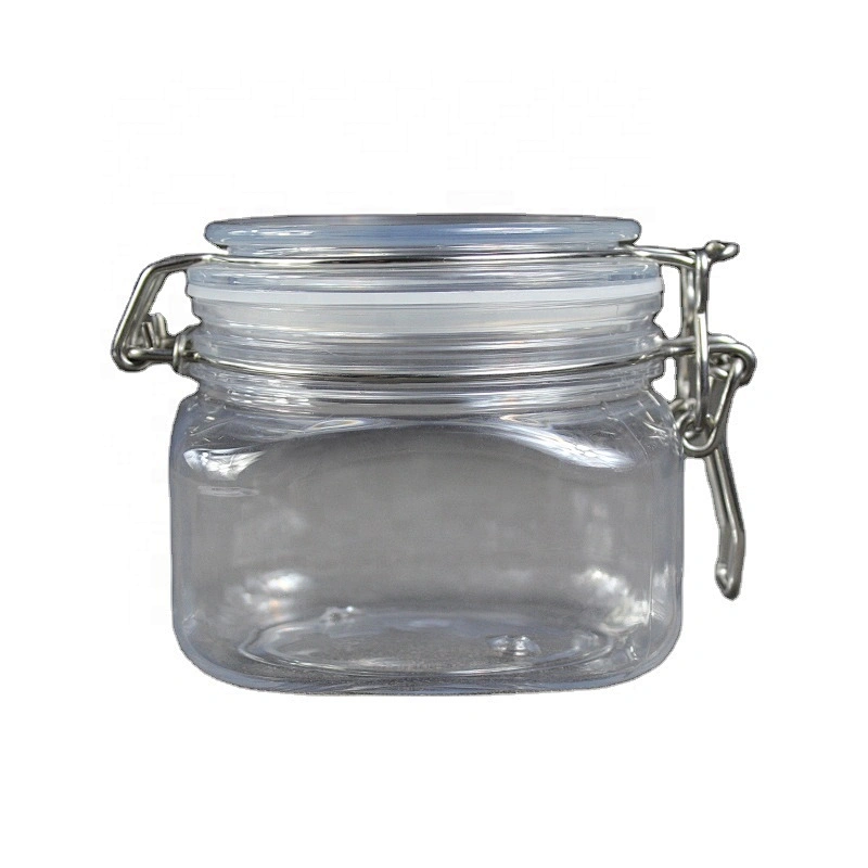 500ml 16-17oz  Can Food transparent dry food fruit PET plastic jar with  Plastic Lid