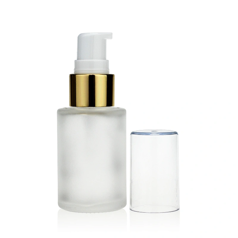 frosted Foundation Glass Bottle 30ml Cosmetic Makeup packaging Foundation Bottle with Plastic Cap Pump