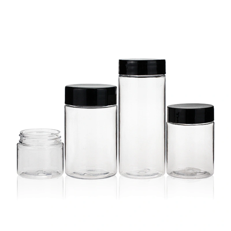 120ml PET transparent packaging cosmetic and food jar with white and black lid