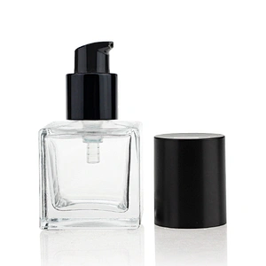 square glass bottles 30ml foundation glass bottle with black pump with cap for cosmetic packaging