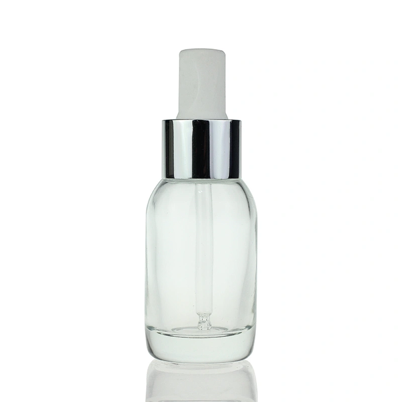 Cosmetic Empty Clear Frosted Dropper Round Serum 50ml Glass Bottle