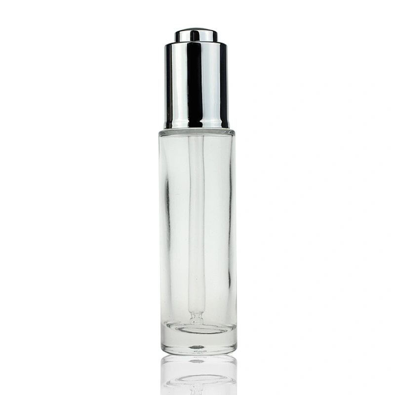 Round Glass Bottles Skin Care Serum Oil Glass Dropper Bottle 30ml Clear Custom Serum Face Oil Bottles Container Manufacturers