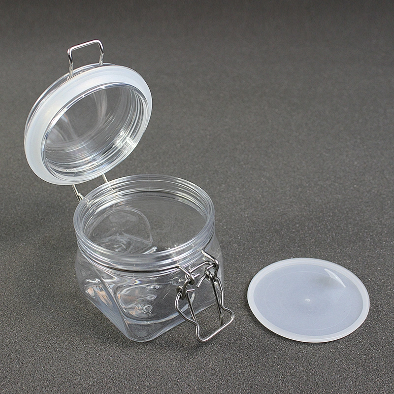 Hot Style Glasslike Wire Bail Jar 350ml Plastic  Food Grade PET Plastic Cookie Jars Wholesale