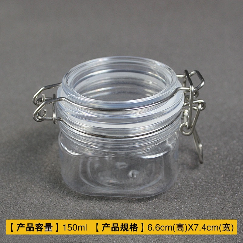 Can food spot airtight PET 150ml square shape transparent plastic  jar tea canned food container for cream butter