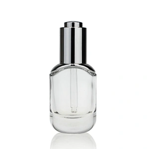 Round Glass Bottles Skin Care Serum Oil Glass Bottle with  Childproof cap 30ml Clear Custom Serum Face Oil Bottles Container