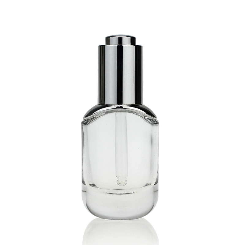 Round Glass Bottles Skin Care Serum Oil Glass Bottle with  Childproof cap 30ml Clear Custom Serum Face Oil Bottles Container