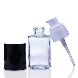 Empty Clear Black Pump Bottle makeup containers Liquid Foundation Packaging Glass Bottle Cosmetic