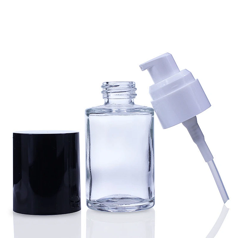 Empty Clear Black Pump Bottle makeup containers Liquid Foundation Packaging Glass Bottle Cosmetic