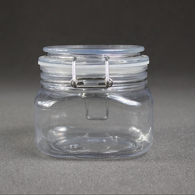 500ml 16-17oz  Can Food transparent dry food fruit PET plastic jar with  Plastic Lid