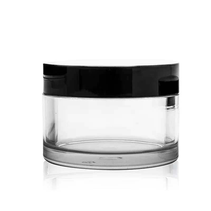 wide mouth clear empty packaging cosmetic plastic jars with lids 30g 50g PET skin care cream jar customized logo white black lid