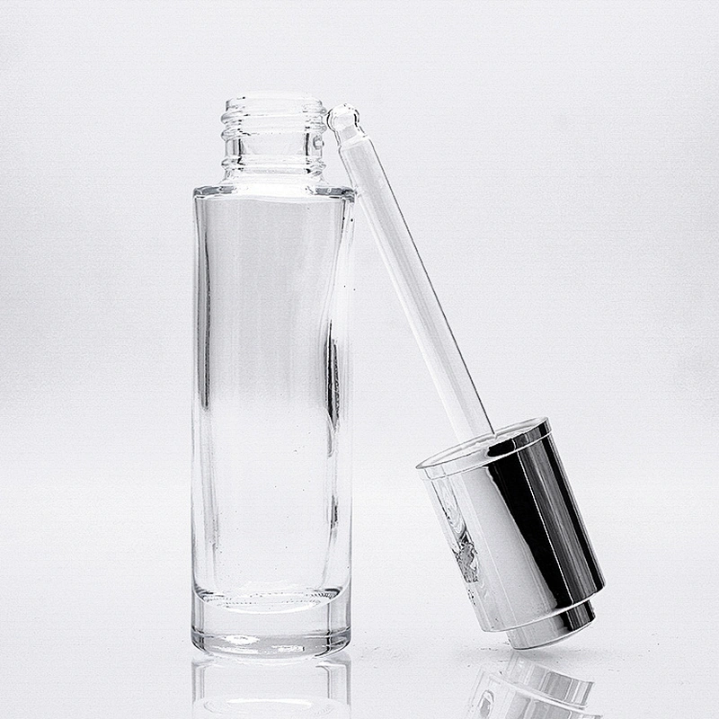 Hot  Selling Cosmetic Containers  35ml Clear  Empty Skincare Glass Serum Bottles with Droppers