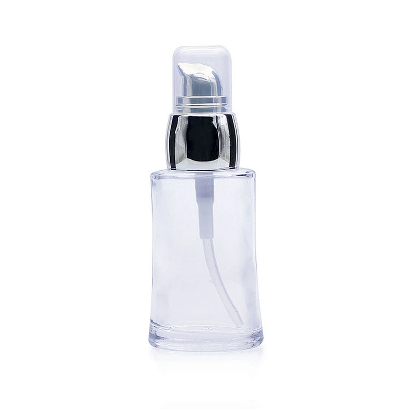 30ml 1oz Luxury Clear Cosmetic Liquid Bottle Foundation Serum Glass Bottle With Black Lotion Pump