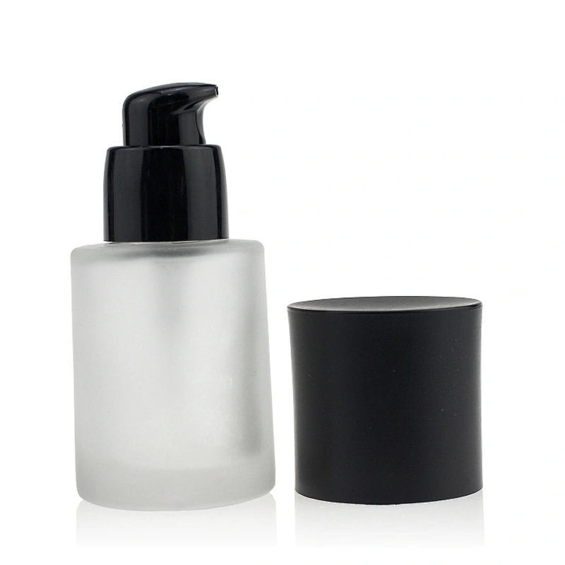 30ml Glass Foundation Cosmetics Packaging with squeeze pump Round frosted liquid Clear makeup Empty bottle wholesale