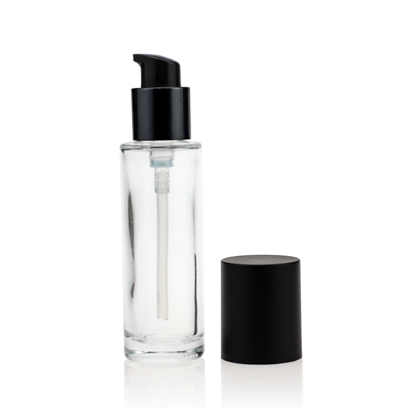 30ml cosmetic packaging clear empty serum pump lotion foundation glass bottle with pump cosmetic boxes wholesale
