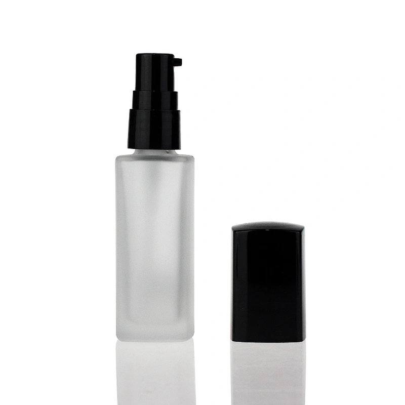 30ml empty  glass serum bottles foundation bottle  black pump with cap for cosmetic packaging