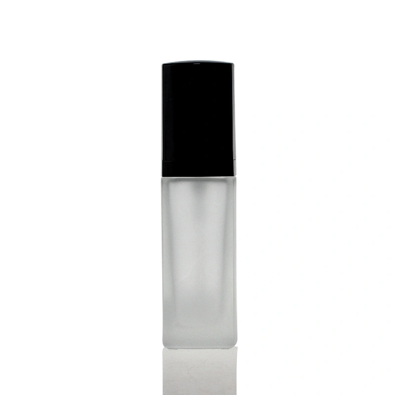 30ml frosted empty square bottle liquid lotion glass foundation bottle with Dropper pump black cap