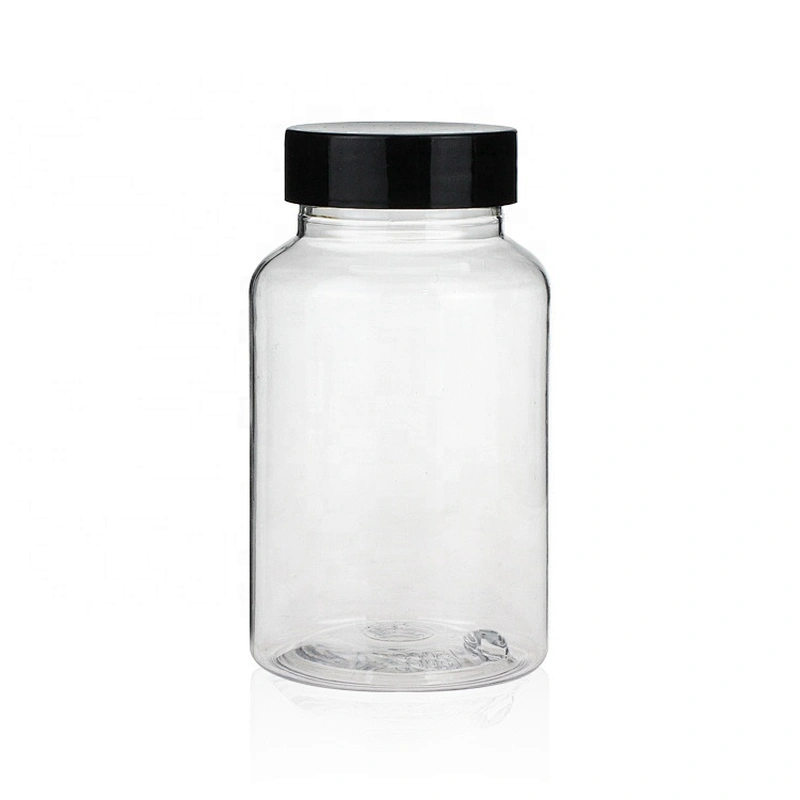 Good shape transparent 150ml Empty Plastic PET  bottle black top screw cap