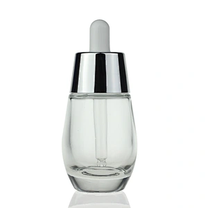 Luxury 35ml silver glass cosmetic packaging serum bottle with dropper Container Manufacturers