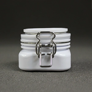 Spot airtight PET 50ml square shape cans white plastic  jar tea canned food container