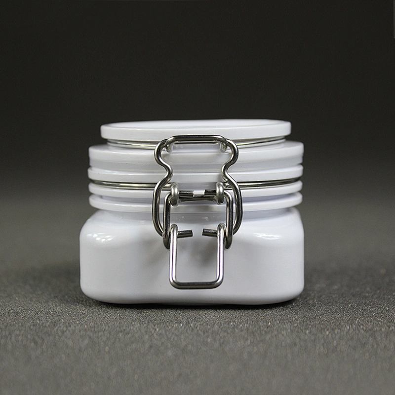 Spot airtight PET 50ml square shape cans white plastic  jar tea canned food container