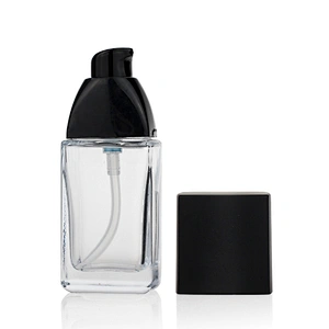 30ml square empty cosmetic Factory supply liquid foundation glass bottle/container make up packaging with squeeze pump