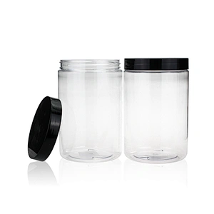 750ml Plastic PET transparent packaging cosmetic containers and jars with white and black screw cap cosmetic jars with lids