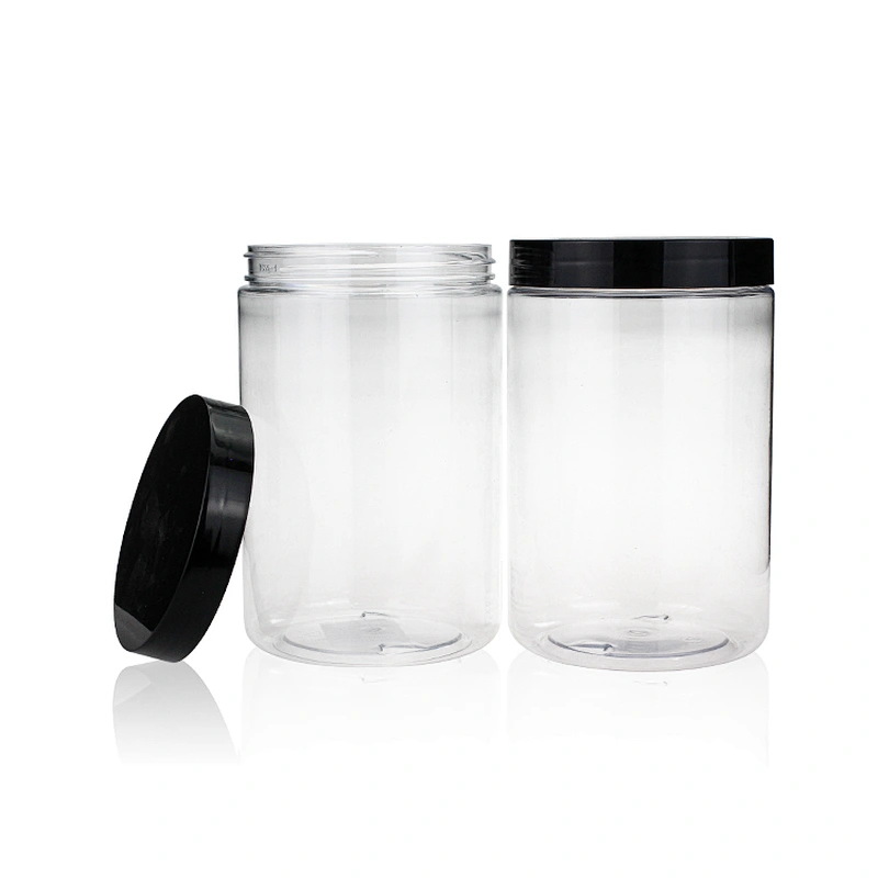750ml Plastic PET transparent packaging cosmetic containers and jars with white and black screw cap cosmetic jars with lids