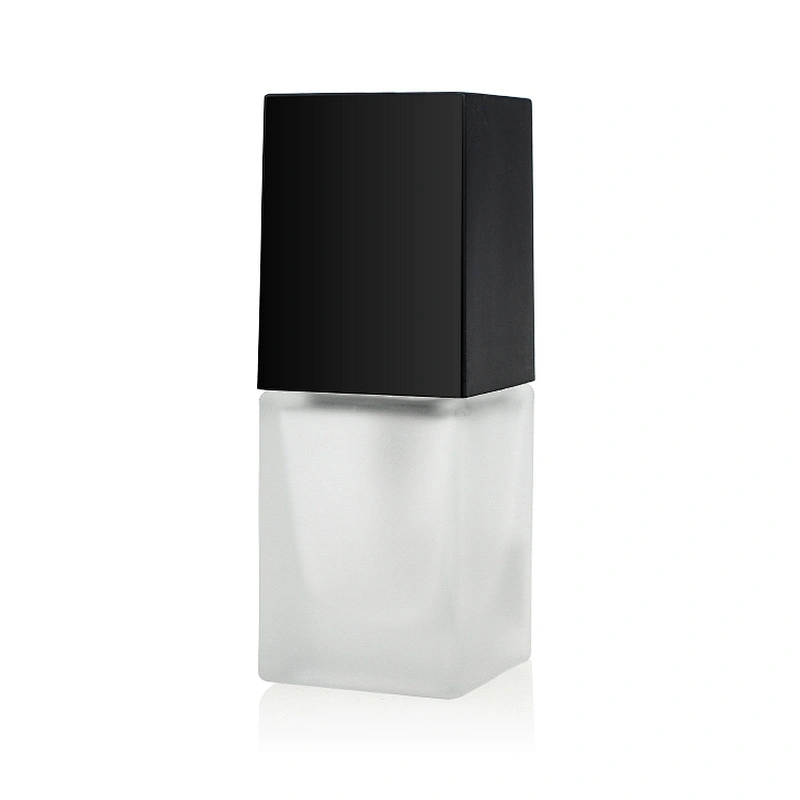25ml Glass bottle packaging Square Liquid frosted Foundation Bottle Lotion with Plastic Cap Pump