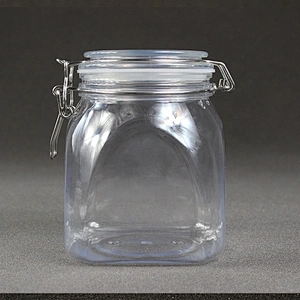 Spot airtight PET 1000ml 33-34oz unbreakable smooth body pyramid clip top jar for body Scrub skin care cream/ canned food