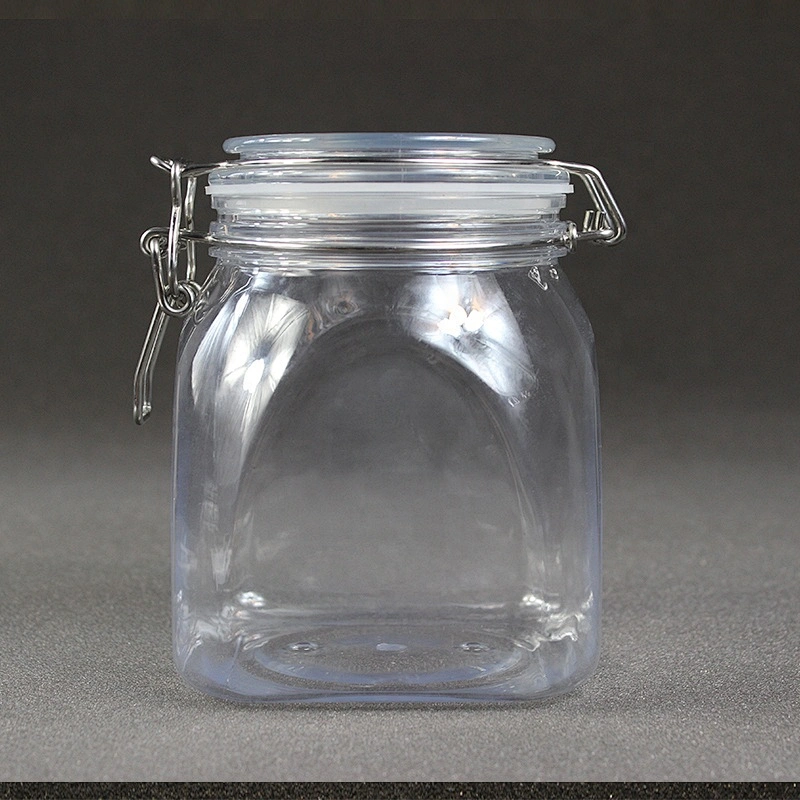 Spot airtight PET 1000ml 33-34oz unbreakable smooth body pyramid clip top jar for body Scrub skin care cream/ canned food