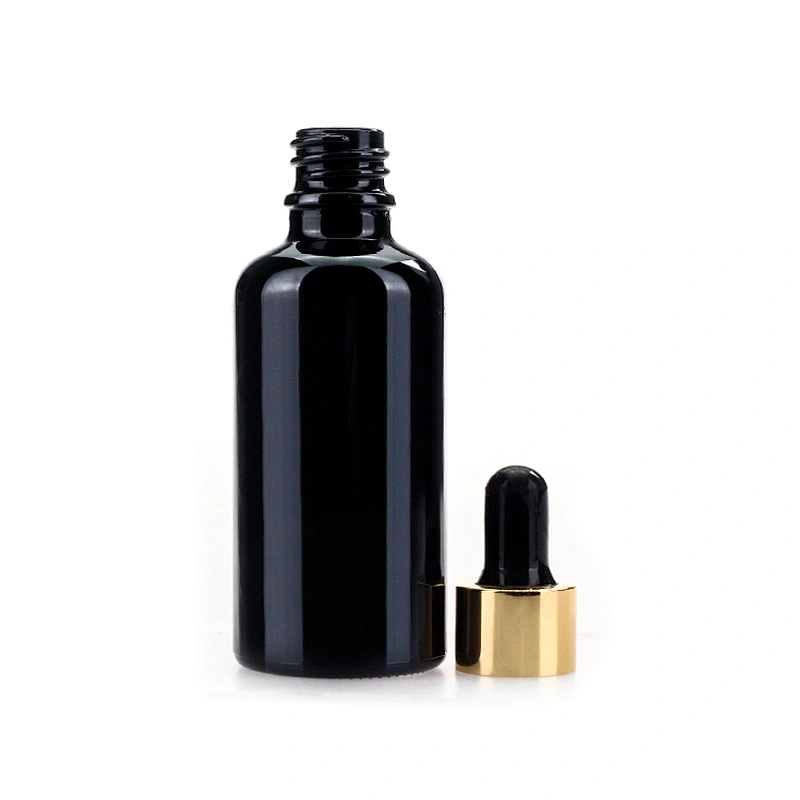 50ml  Black Glass Dropper Pipette Bottle customized Essential Oil Cosmetic Bottle