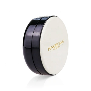 Custom logo luxury round empty black loose powder box makeup packaging case with mirror