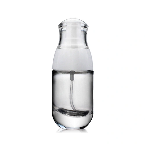 30ml empty glass bottles foundation bottle pump with plastic clear cap for cosmetic packaging