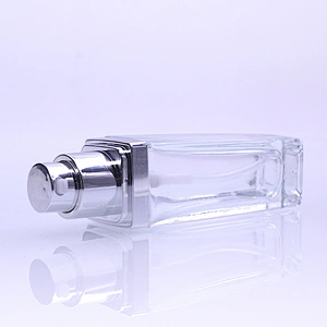 35ml clear special empty square bottle liquid makeup glass foundation bottle with pump cosmetics packaging